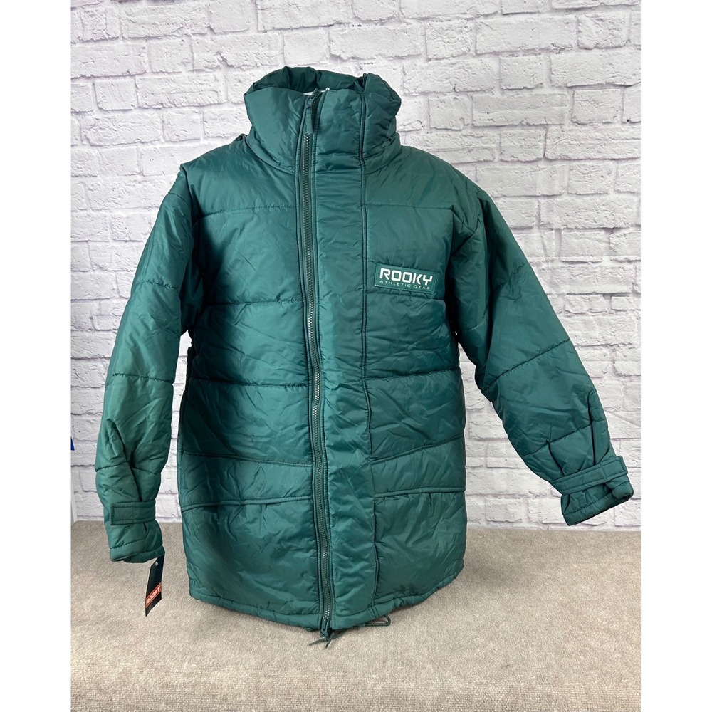 VTG Rooky Puffer Jacket Green Full Zip‎ Hooded Winter Coat Mens Size Medium NEW